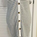 BTFBM Women Casual Summer Dresses Short Sleeve Striped Midi Dress Decorative Button Ribbed Knit Dress Photo 4