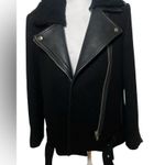 Sandro small Black Leather-Trim Wool Jacket $700 Photo 8