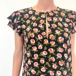 Kate Spade New York medium ditsy rosed flutter sleeve keyhole top TB2 2893 Black Photo 5