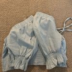 Privy  Blue Puff Sleeve Crop Blouse Photo 7