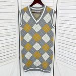 Willow & Wind‎ Argyle Knit Sweater Vest Mini Dress Grey Yellow Small Preppy Gray Photo 6