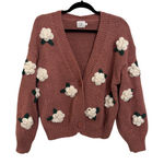 Luna Ivy Cardigan Womens XS Floral Sweater Pink Kit Appliqué Balloon Sleeve Photo 0
