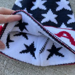 USA Unisex Knitted Stocking Hat Skull Cap Pom Pom Retro One Size Stars Patriotic Blue Photo 1