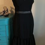 AQUA New  Little Black Midi Dress with Flounce Ruffle Hem Lace Crochet Inlay Photo 1