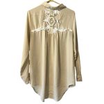 Hint of Mint  Button Down Blouse Size Large Crocheted‎ Back Peasant Cottagecore Photo 2