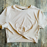 SheIn NWOT Tan Fitted short sleeve Cropped Front Knot Top Size Small Photo 0