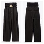 ZARA Belted Pleated Straight Leg Paper-bag Trousers Medium Minimalist Chic Photo 2