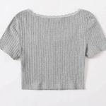 SheIn Lace Trim Button Front Rib Knit Tee Photo 2