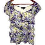 AB Studio  Purple Green Floral Short Sleeve Lace Ruffle Top Size‎ Women's Large Photo 0