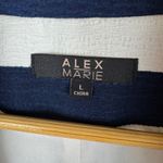 Alex Marie Womens Striped Textured Coat Large Blue White Longline Jacket Office Photo 5