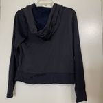 Athleta  ribbed sleeve navy knit full zip asymmetric hoodie jacket size Medium Photo 4
