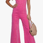 Vintage Denim Jumpsuit for Women Adjustable Strap Stretchy Sleeveless Overalls Y2K Jeans Pants Pink Size M Photo 0