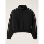 Athleta S Forever Fleece 1/2 Zip High Hip Piping Sweatshirt Black White Small Photo 2