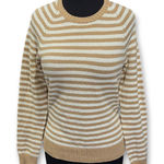 Gap Vintage Y2K  Striped Knit Sweater Beige White Long Sleeve Crewneck Women's S Photo 0
