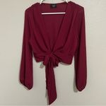 VICI  burgundy plunge v neck tie front blouse women’s size small Photo 1
