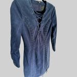Intermix  Y2K Edgy Biker Suede Leather Mini Dress Small Blue LaceUp Glam Cocktail Photo 5