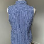 IZOD Women’s Blue White Gingham Sleeveless Button Down Shirt Size L Farm Core Photo 2