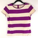 Loft Ann Taylor  Knit Top Zipper Short Sleeve Striped Cotton Purple Beige S Photo 0