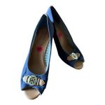 Tommy Hilfiger Navy peep toe wedges with gold accent summer preppy size 10 Photo 14