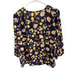 Nine Britton Navy Floral Scalloped V-Neck Blouse Size M Photo 2