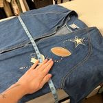 Vintage Denim Cotton Zip Up Sports Football Embroidered Jean Shirt Size Large Blue Photo 8