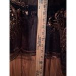 Black Sheer Lace Trimmed Peplum Top Gold Floral Embroidery Long Sleeve Size XL Photo 5