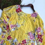 Jaase Women’s Shirt Tunic Yellow Floral Swan Ladder Lace Boho Medium Photo 1