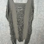 Woman Medium Swimsuit Cover Up Boho Fringe Olive Green Gray Photo 3