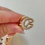 Boutique Gold Bypass Knot Swirl Pave Ring “Croixe” Cross Over Rhinestone Sparkly Femme Jewelry Photo 9