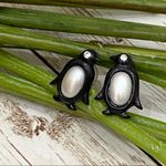 Vintage Faux Pearl Belly Penguin Earrings Black Photo 7