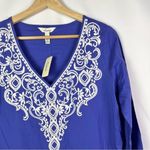 Soma Royal Blue & White Embroidered Long Sleeve Tunic Swim Cover Up XS Photo 3