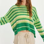 Free People #49 NWT Madelyn Pullover in Enchanted Lime Combo Photo 1