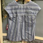 Vince Camuto Breezy Casual Cotton Top. Mandarin collar, V neck, high-low hem. Photo 9