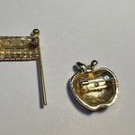Lot Of 2 Brooch Pins American Flag / Apple Red White & Blue Patriotic Gold Photo 6