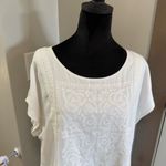 Chico's White Embroidered Geometric Irish Lined Cap Sleeve Blouse Scoop Neck XL Photo 3