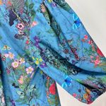 NEW Blue Satin Floral and Butterfly Zip Front 3/4 Balloon Sleeve Blouse Size XXL Photo 3