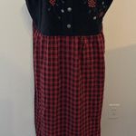 Vintage Bobbie Brooks Jumper Dress Womens XL 16/18 Plaid Embroidery Holiday NEW Red Photo 0