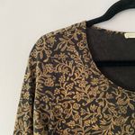 Peruvian Connection  Black Brown Floral Long Sleeve Shirt Women's size Small Photo 2