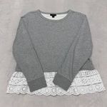 J.Crew Women's Gray / White Eyelet Hem Sweatshirt Top Long Sleeve Size M Photo 4