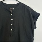 NWT Quince Gauze Short Roll Sleeve Button Front Black Top Size XS Photo 4