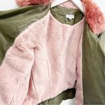 Samantha Sipos Faux Fur Biker Leather Jacket Green Pink Size Small S Photo 11