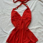 New York & Co. orange soft flouncy v neck halter tank top with wood rings Photo 0