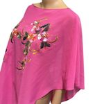 Pink Floral Semi Sheer Asymmetrical Poncho One Size Lightweight Daywear Coverup Size L Photo 3