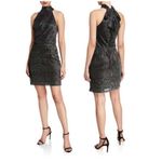 Halston Heritage  Metallic Knit Halter Tie Back Dress Black Silver 12 Photo 1