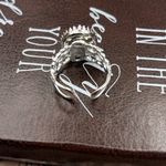 Handcrafted Purple Striped Glass Oval Cabochon Silver Stainless Steel Ring Photo 3