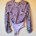 superdown  Revolve Purple Floral Long Sleeve Bodysuit Womens XS Casual Boho Flowy Photo 7