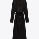 ZARA ruched cut out long sleeve fitted midi dress Photo 4