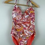 LAUREN RALPH LAUREN Womens Bandeau Paisley Print One Piece Swimsuit Size 10 Pink Photo 0