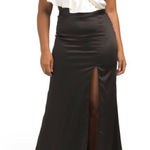 Mac Duggal Ieena for  One Shoulder Drape Colorblock Gown Black White Size 4 Photo 0