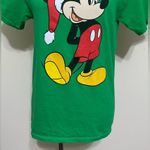 Disney  Mickey Mouse Santa Hat Graphic T-Shirt Holiday Xmas Green Cotton Size S Photo 2